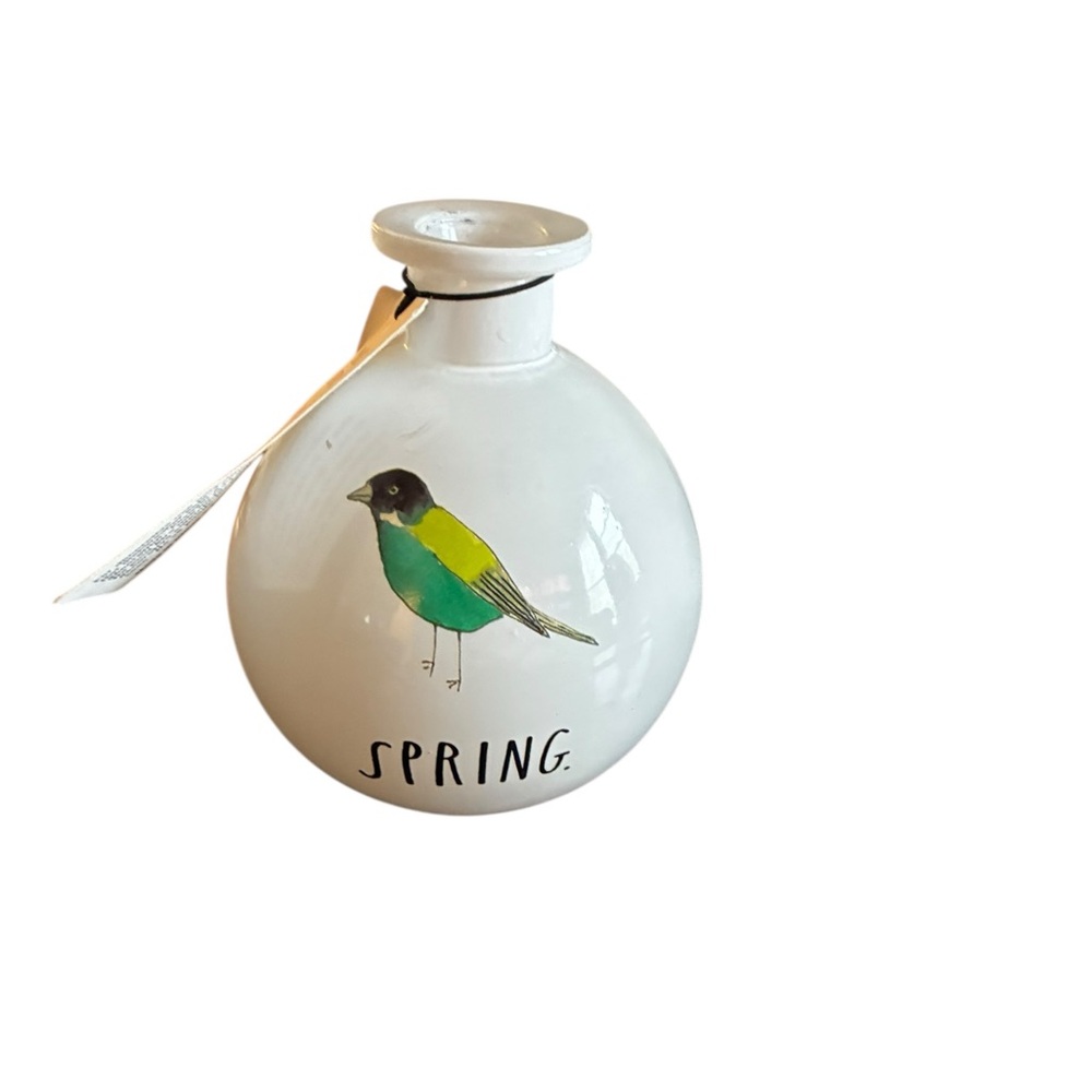 Rae Dunn White Vase with Green Bird Design